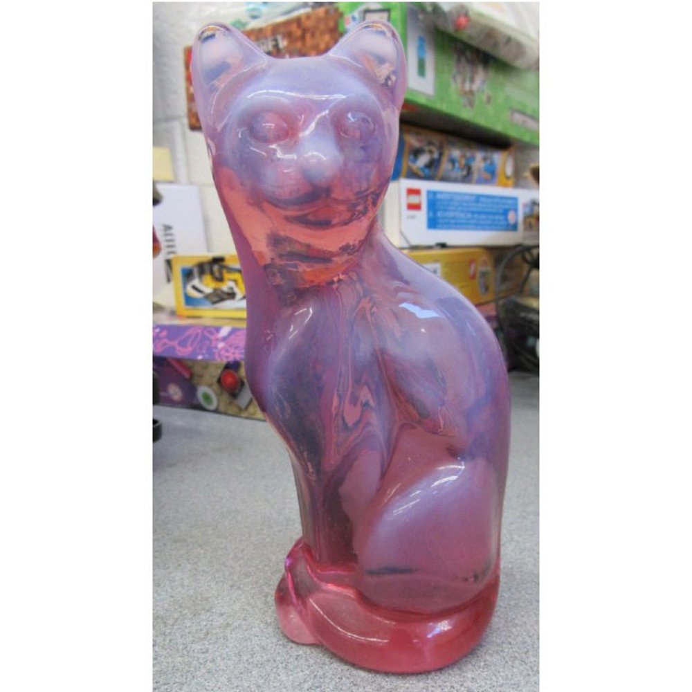 Fenton Cat Pink Blush Rose Glass Opalescent